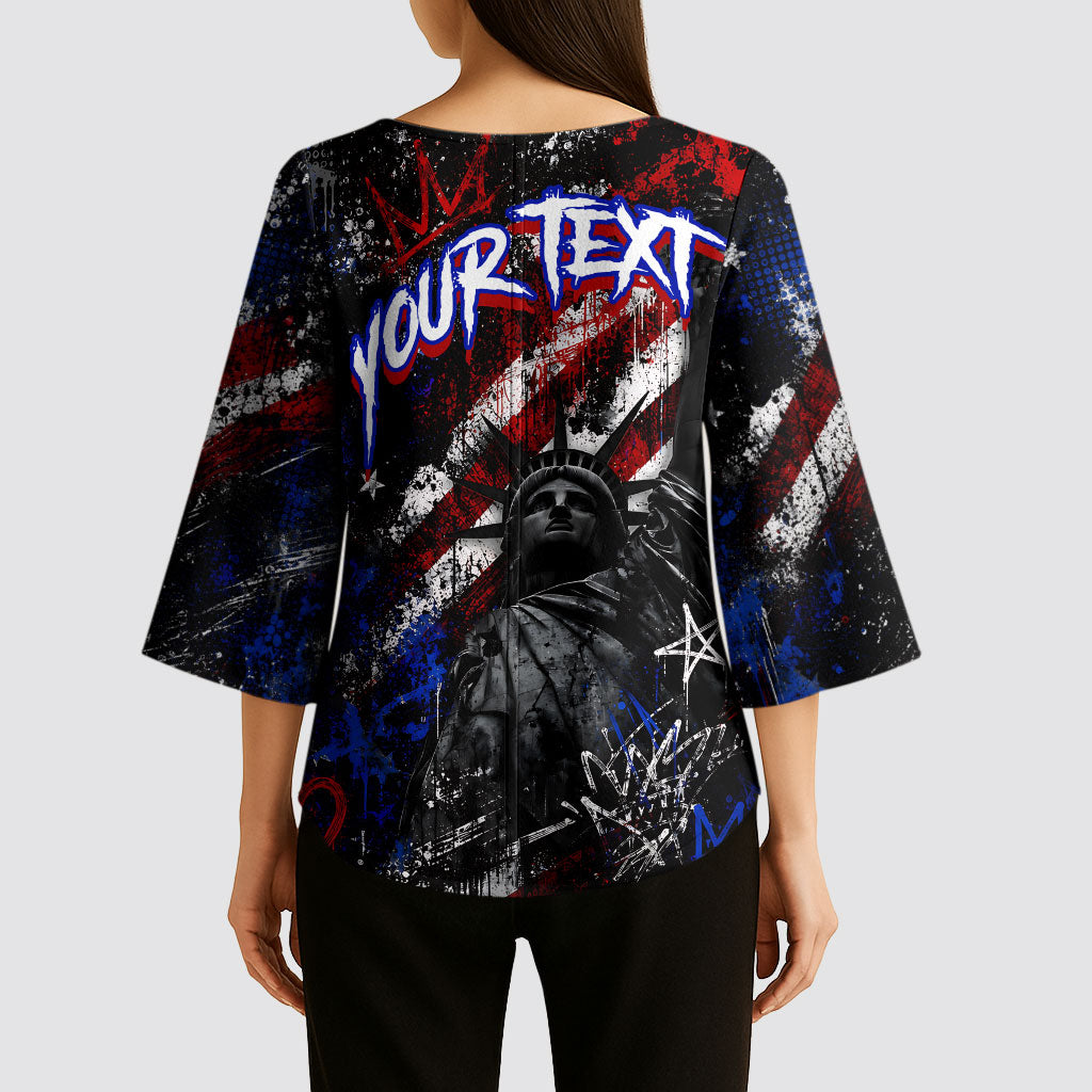 Personalized America New York Statue Of Liberty Kimono Sleeve Blouse Dark Grunge American Flag Graffiti Street Art