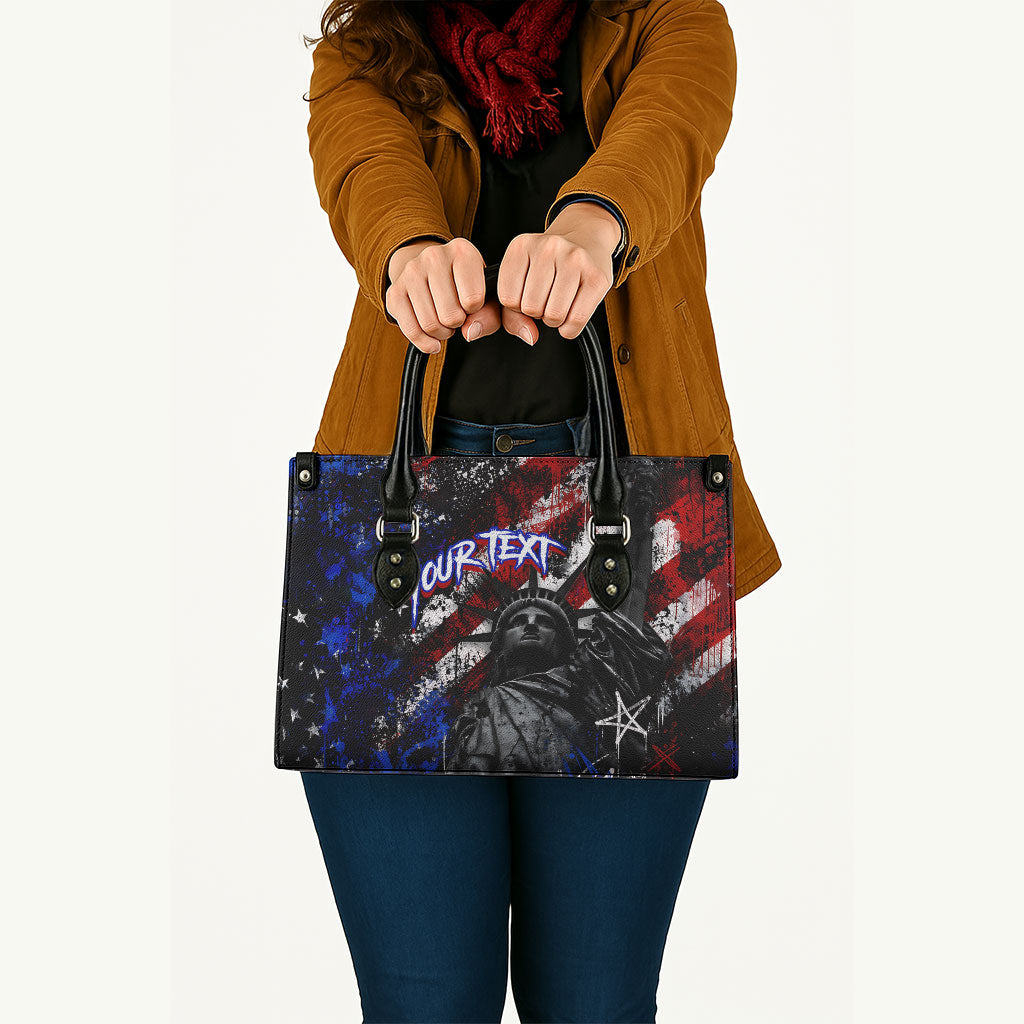 Personalized America New York Statue Of Liberty Leather Bag Dark Grunge American Flag Graffiti Street Art