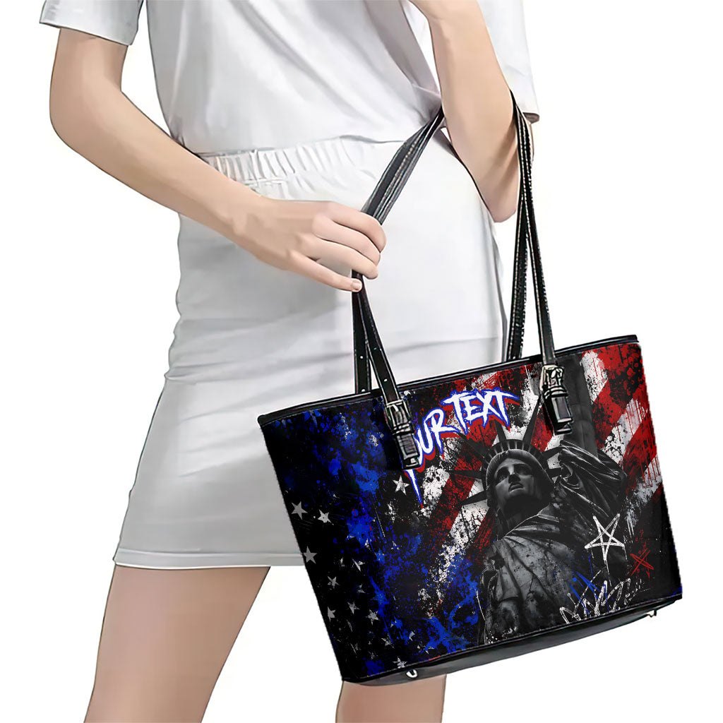 Personalized America New York Statue Of Liberty Leather Tote Bag Dark Grunge American Flag Graffiti Street Art