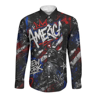 Personalized America New York Statue Of Liberty Long Sleeve Button Shirt Dark Grunge American Flag Graffiti Street Art