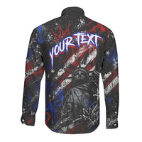 Personalized America New York Statue Of Liberty Long Sleeve Button Shirt Dark Grunge American Flag Graffiti Street Art