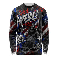 Personalized America New York Statue Of Liberty Long Sleeve Shirt Dark Grunge American Flag Graffiti Street Art