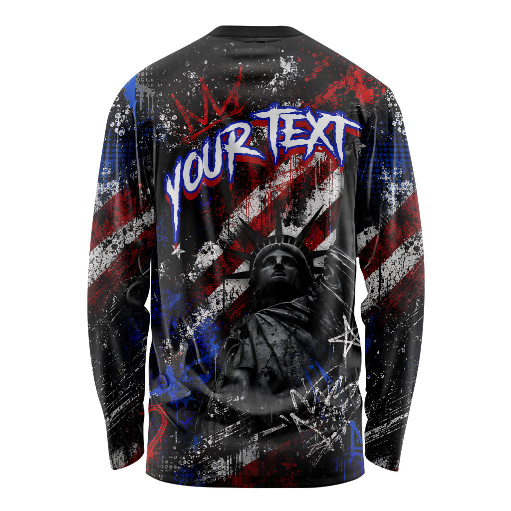 Personalized America New York Statue Of Liberty Long Sleeve Shirt Dark Grunge American Flag Graffiti Street Art