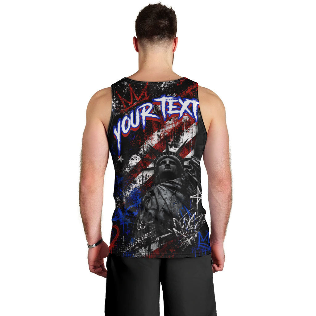 Personalized America New York Statue Of Liberty Men Tank Top Dark Grunge American Flag Graffiti Street Art