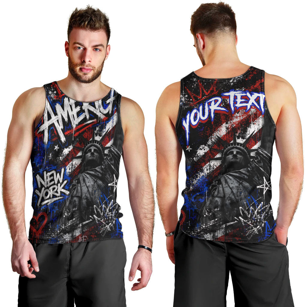 Personalized America New York Statue Of Liberty Men Tank Top Dark Grunge American Flag Graffiti Street Art
