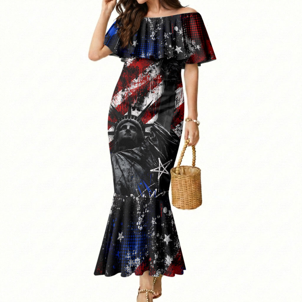Personalized America New York Statue Of Liberty Mermaid Dress Dark Grunge American Flag Graffiti Street Art