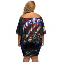 Personalized America New York Statue Of Liberty Off Shoulder Short Dress Dark Grunge American Flag Graffiti Street Art