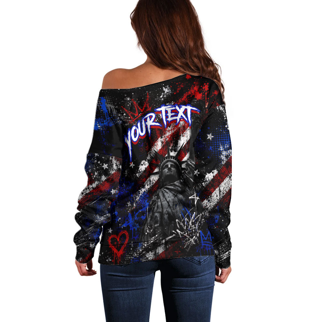 Personalized America New York Statue Of Liberty Off Shoulder Sweater Dark Grunge American Flag Graffiti Street Art