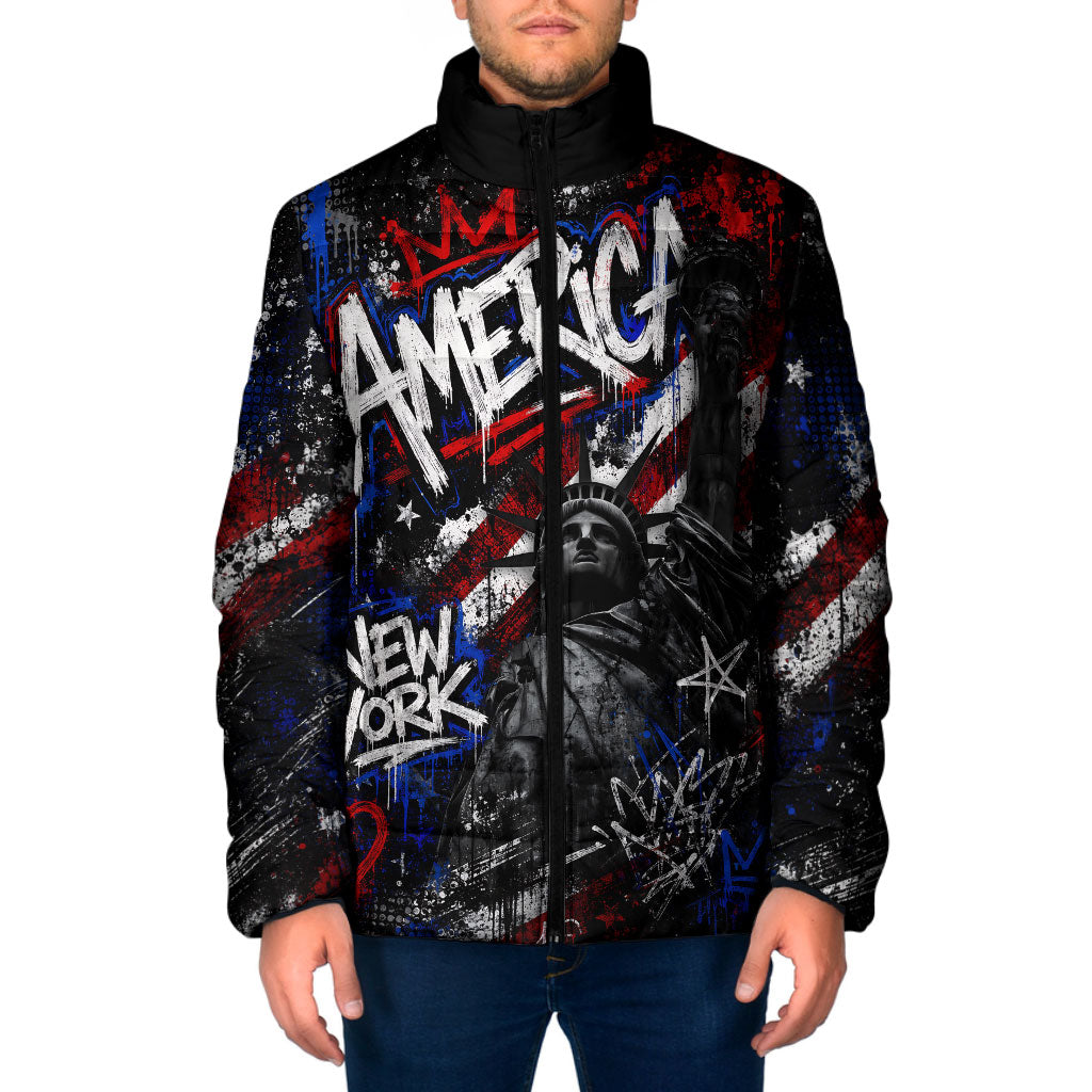 Personalized America New York Statue Of Liberty Padded Jacket Dark Grunge American Flag Graffiti Street Art