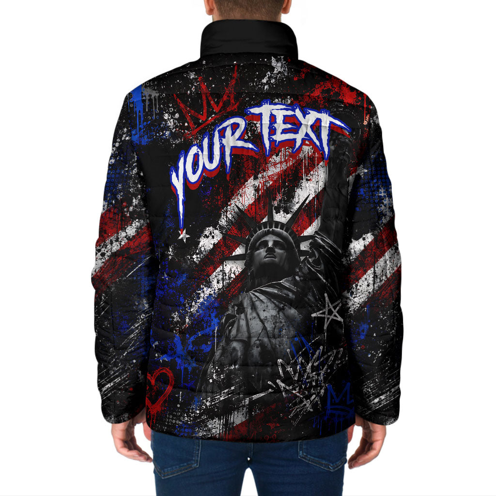 Personalized America New York Statue Of Liberty Padded Jacket Dark Grunge American Flag Graffiti Street Art
