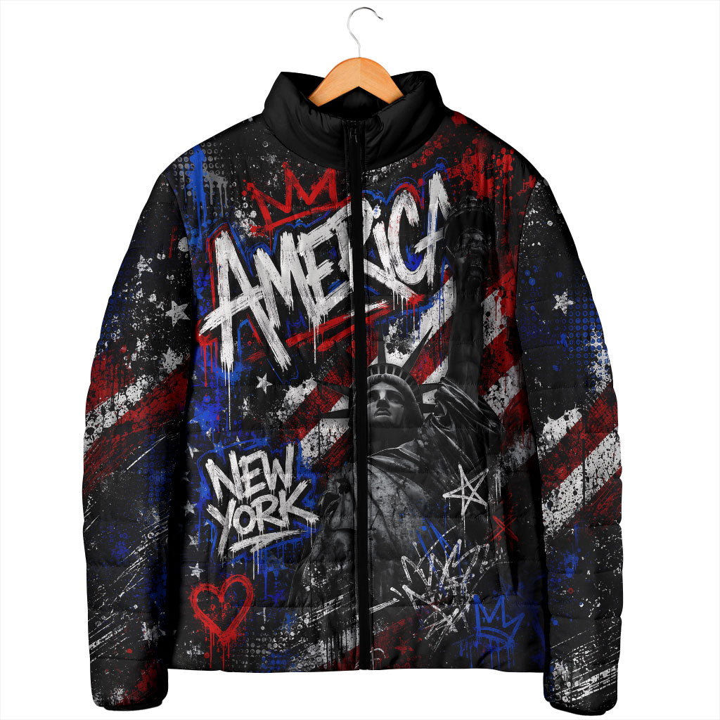 Personalized America New York Statue Of Liberty Padded Jacket Dark Grunge American Flag Graffiti Street Art