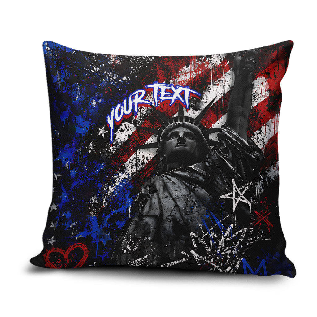 Personalized America New York Statue Of Liberty Pillow Cover Dark Grunge American Flag Graffiti Street Art
