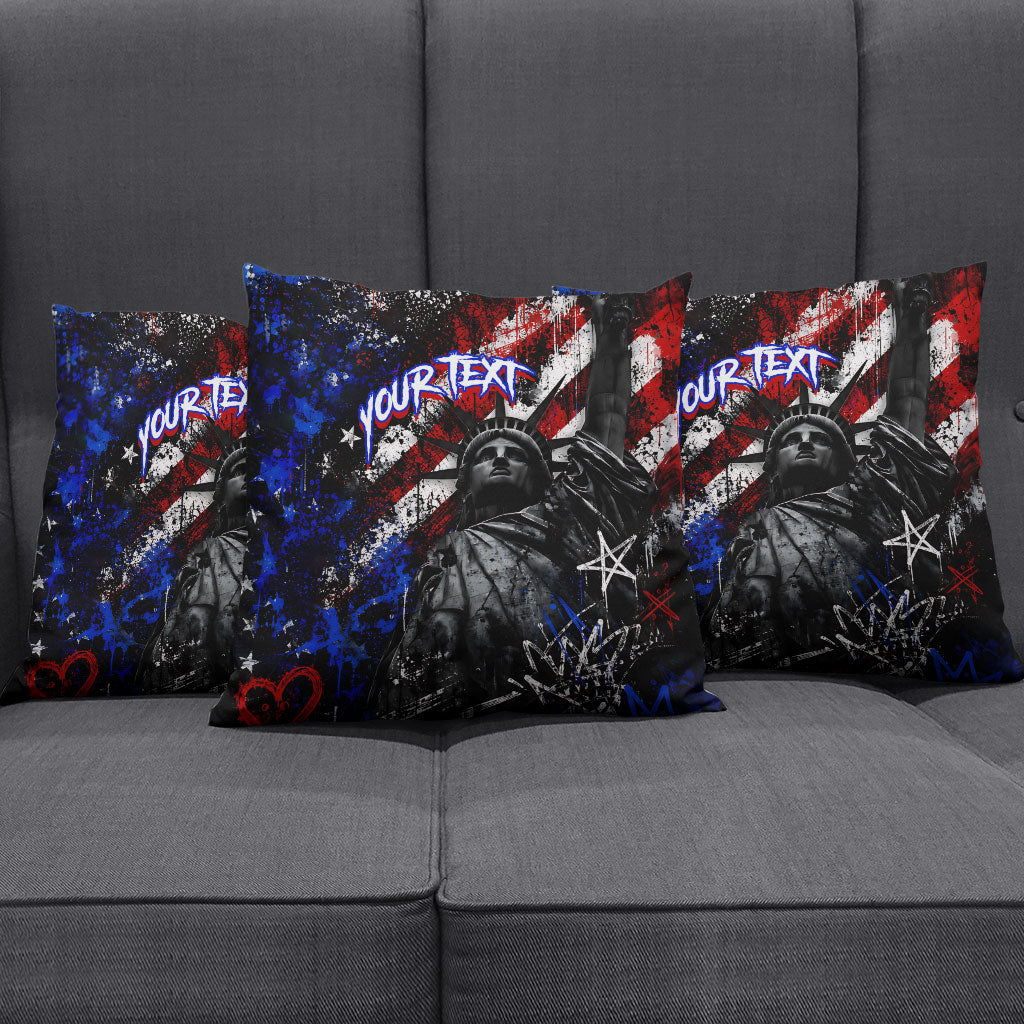 Personalized America New York Statue Of Liberty Pillow Cover Dark Grunge American Flag Graffiti Street Art