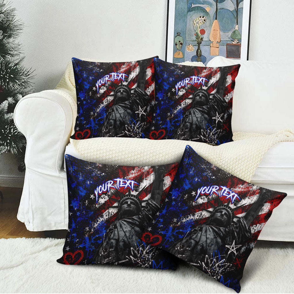 Personalized America New York Statue Of Liberty Pillow Cover Dark Grunge American Flag Graffiti Street Art