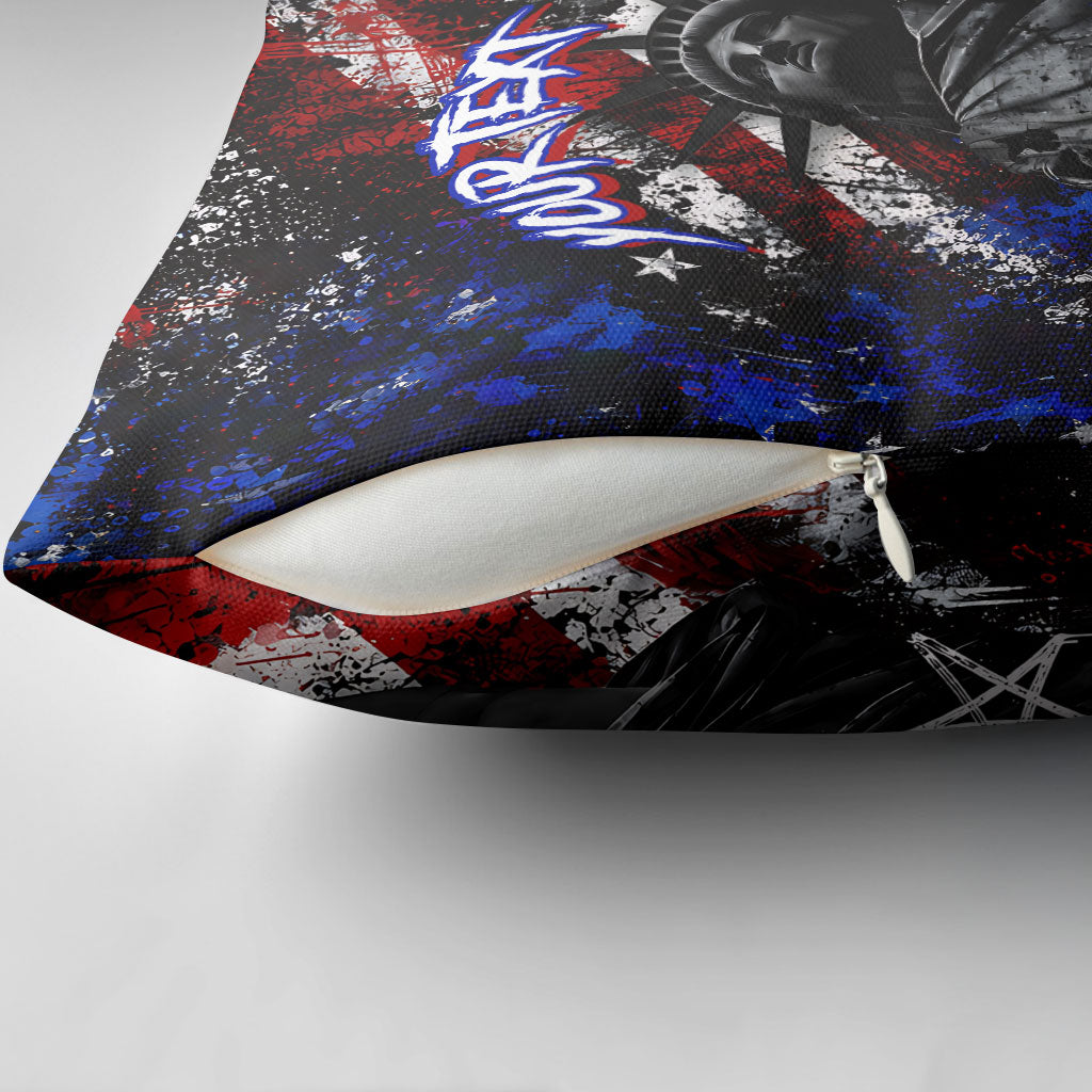 Personalized America New York Statue Of Liberty Pillow Cover Dark Grunge American Flag Graffiti Street Art