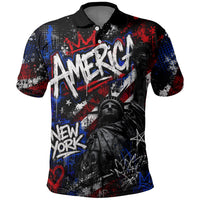 Personalized America New York Statue Of Liberty Polo Shirt Dark Grunge American Flag Graffiti Street Art