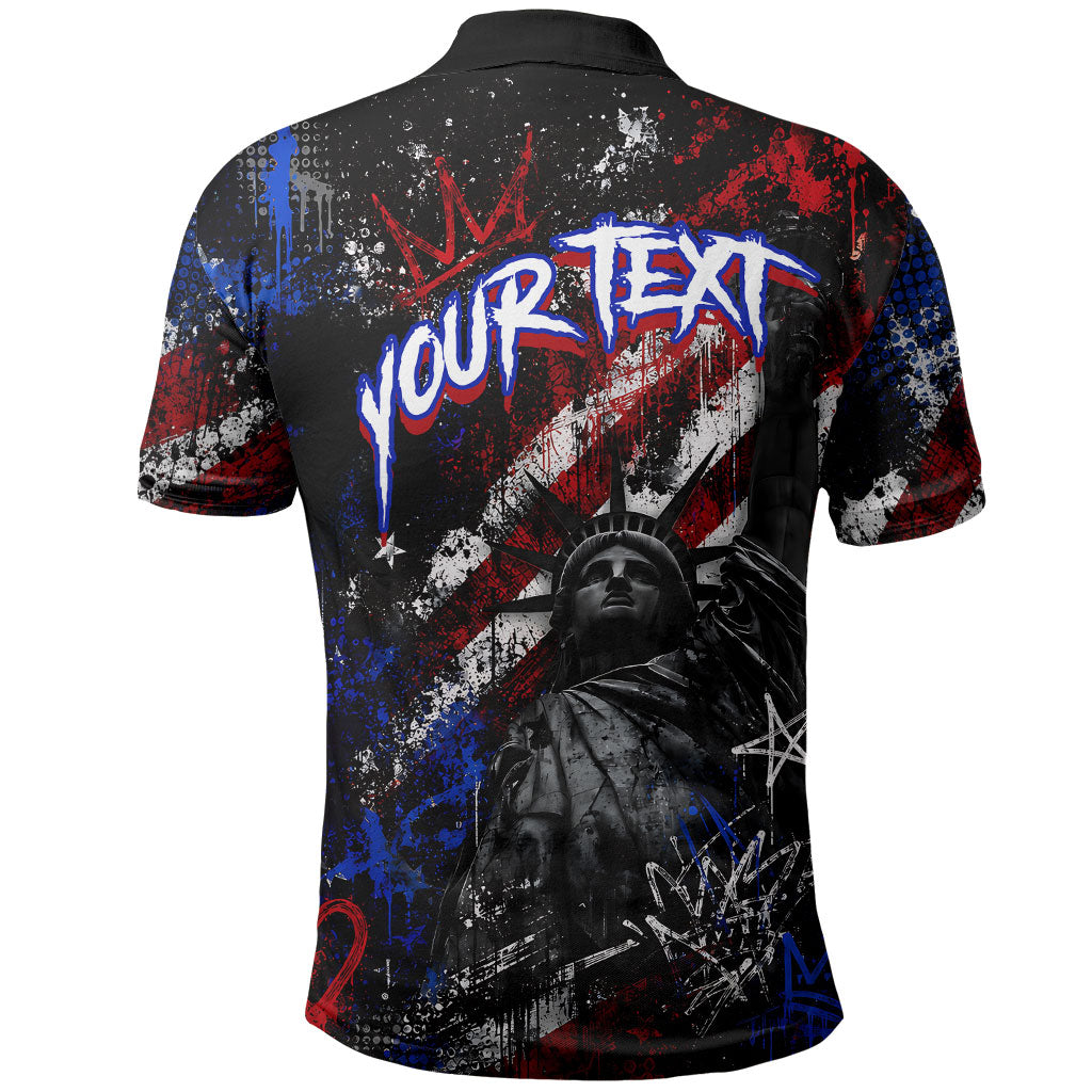 Personalized America New York Statue Of Liberty Polo Shirt Dark Grunge American Flag Graffiti Street Art