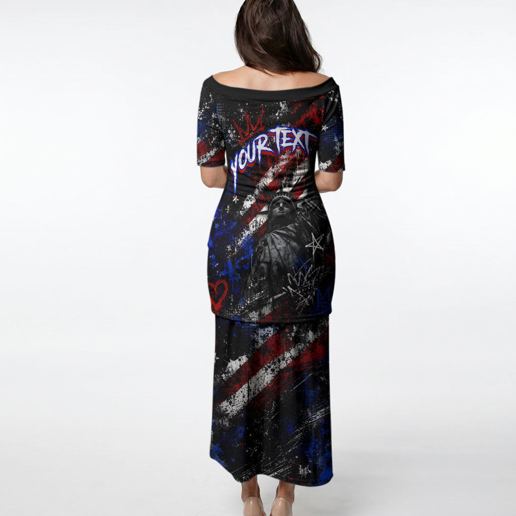 Personalized America New York Statue Of Liberty Puletasi Dark Grunge American Flag Graffiti Street Art