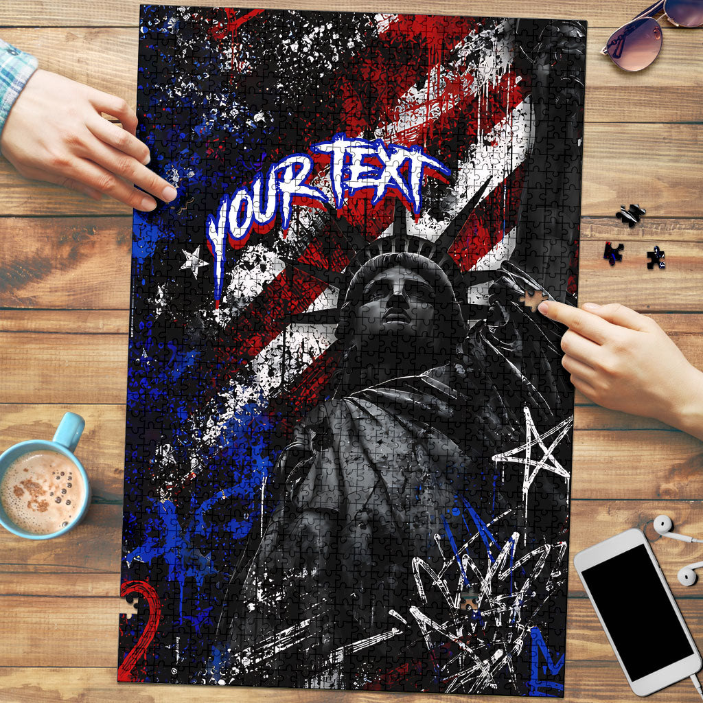 Personalized America New York Statue Of Liberty Puzzle Dark Grunge American Flag Graffiti Street Art