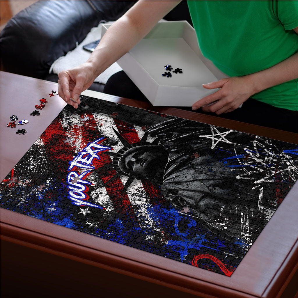 Personalized America New York Statue Of Liberty Puzzle Dark Grunge American Flag Graffiti Street Art