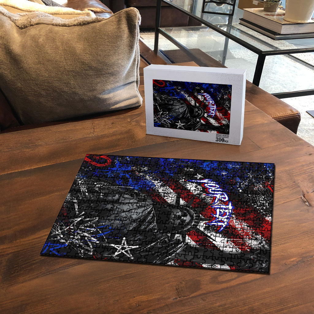 Personalized America New York Statue Of Liberty Puzzle Dark Grunge American Flag Graffiti Street Art
