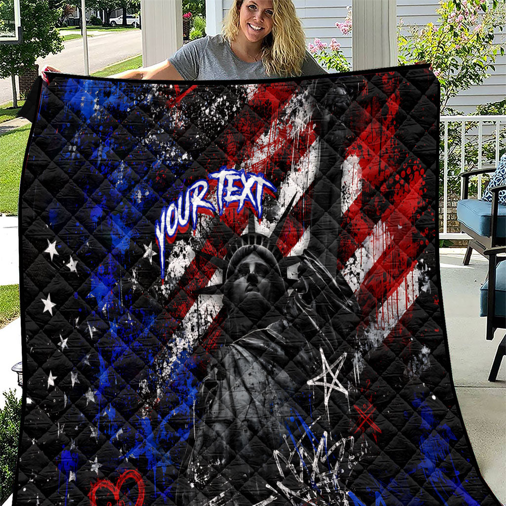 Personalized America New York Statue Of Liberty Quilt Dark Grunge American Flag Graffiti Street Art