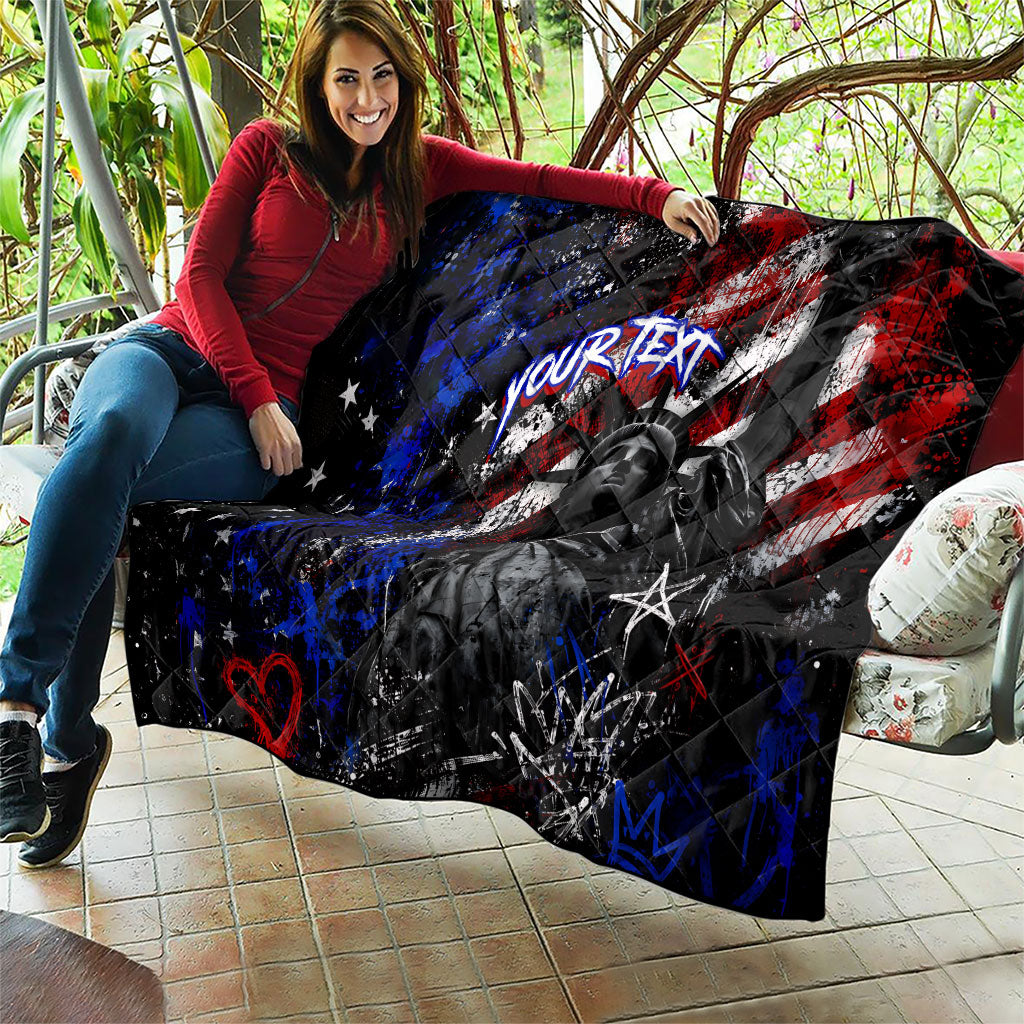 Personalized America New York Statue Of Liberty Quilt Dark Grunge American Flag Graffiti Street Art