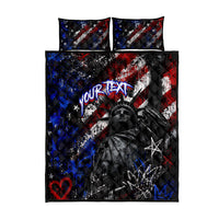 Personalized America New York Statue Of Liberty Quilt Bed Set Dark Grunge American Flag Graffiti Street Art