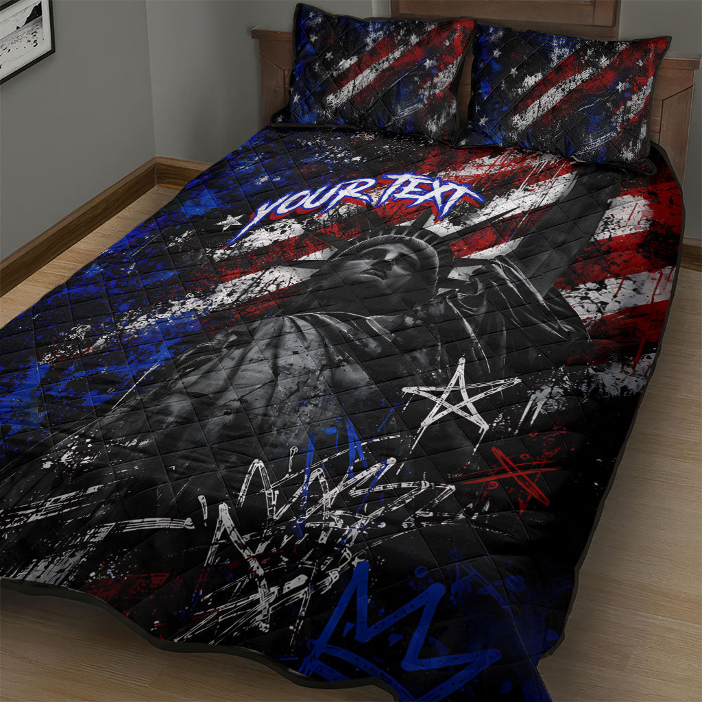 Personalized America New York Statue Of Liberty Quilt Bed Set Dark Grunge American Flag Graffiti Street Art