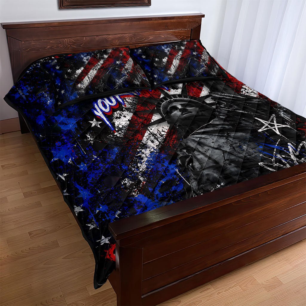 Personalized America New York Statue Of Liberty Quilt Bed Set Dark Grunge American Flag Graffiti Street Art