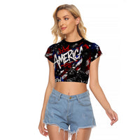 Personalized America New York Statue Of Liberty Raglan Cropped T Shirt Dark Grunge American Flag Graffiti Street Art