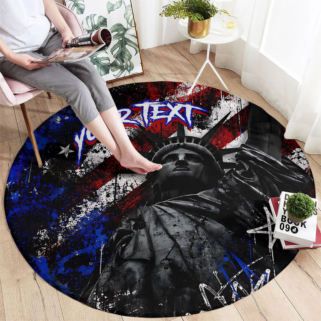 Personalized America New York Statue Of Liberty Round Carpet Dark Grunge American Flag Graffiti Street Art