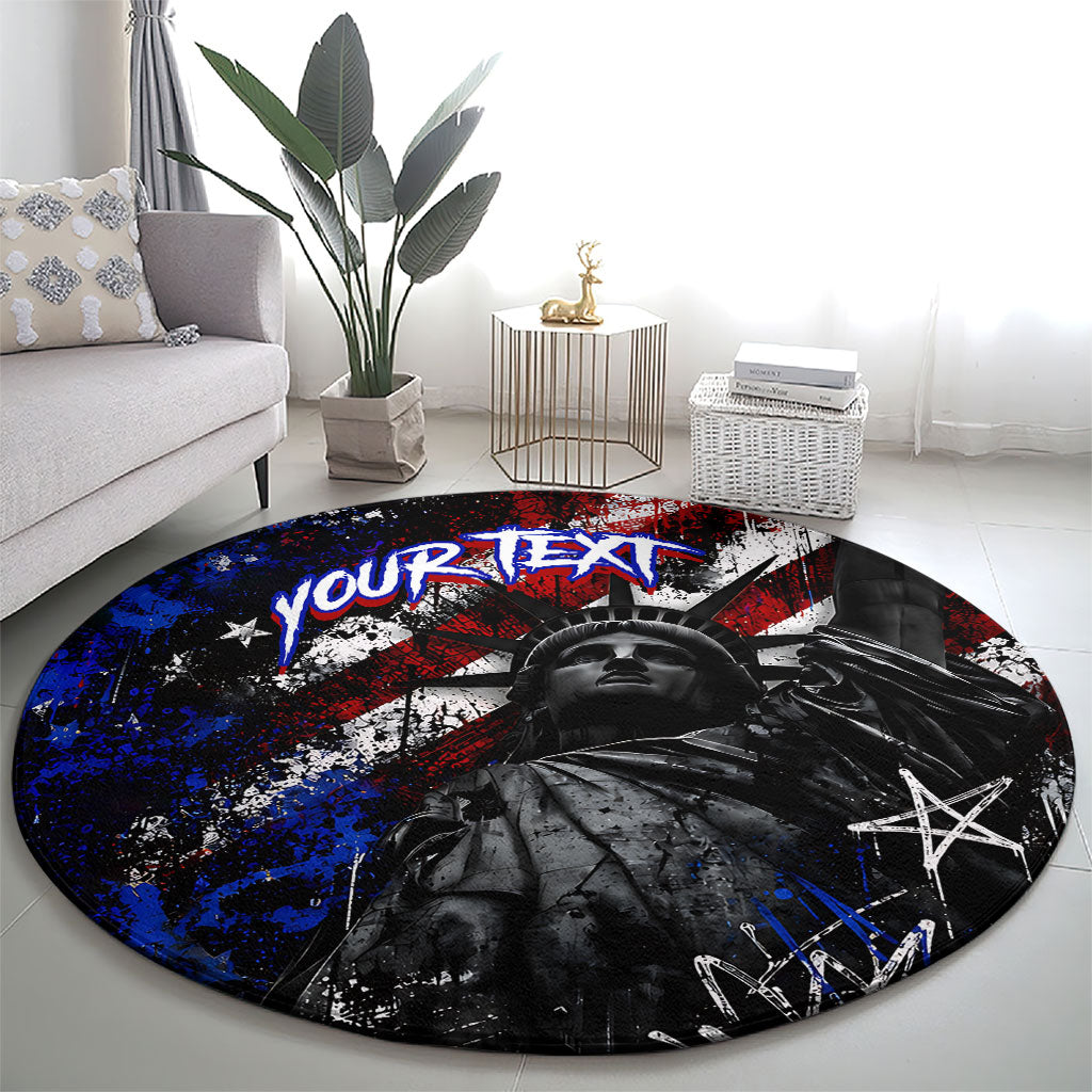 Personalized America New York Statue Of Liberty Round Carpet Dark Grunge American Flag Graffiti Street Art