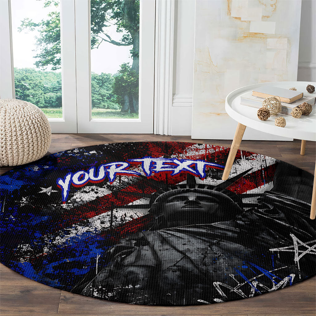 Personalized America New York Statue Of Liberty Round Carpet Dark Grunge American Flag Graffiti Street Art