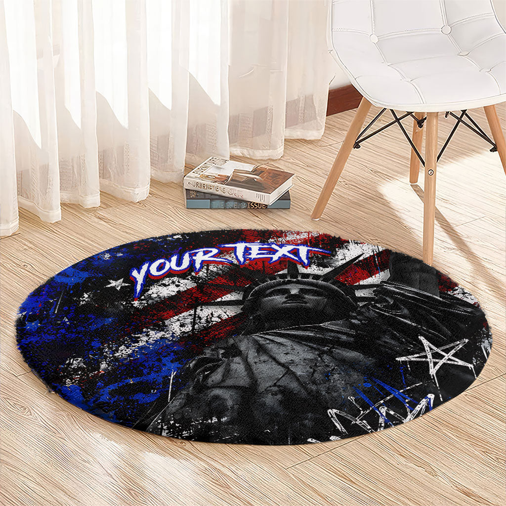 Personalized America New York Statue Of Liberty Round Carpet Dark Grunge American Flag Graffiti Street Art