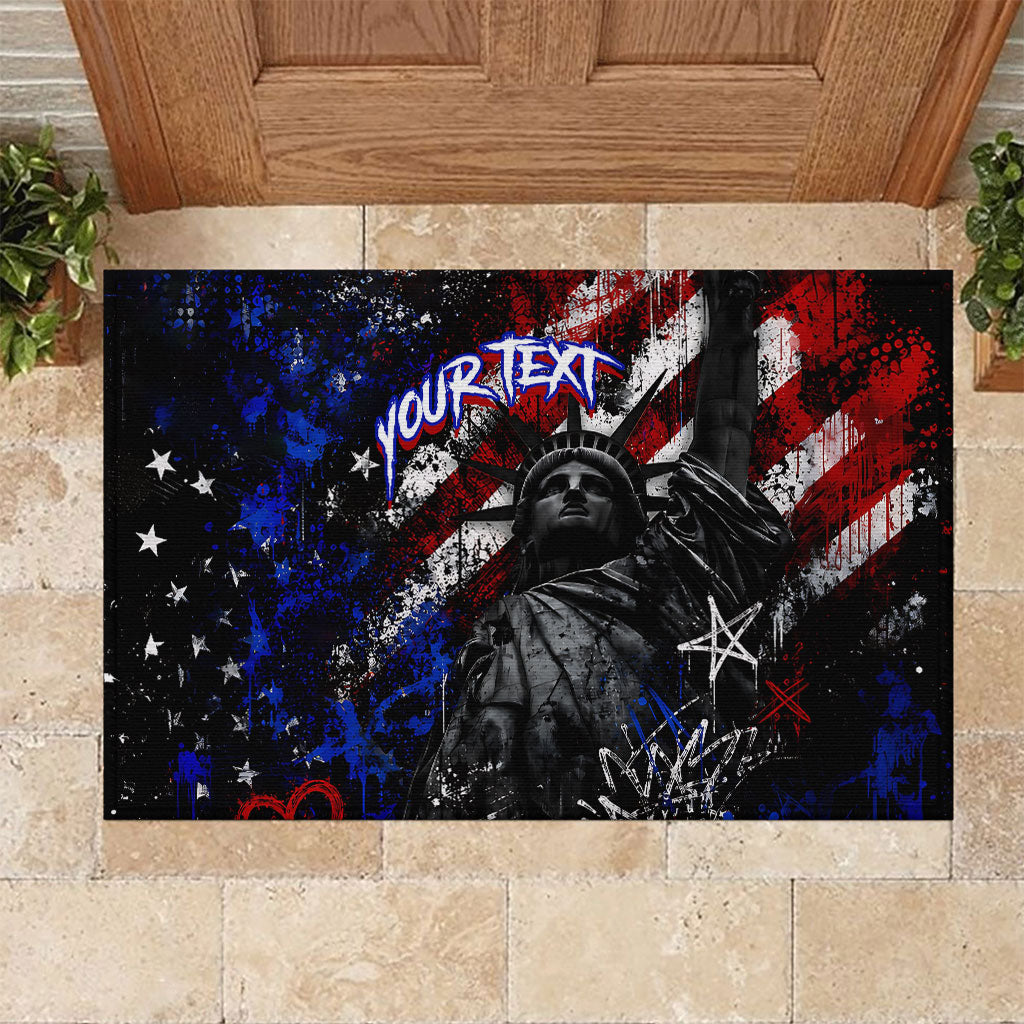 Personalized America New York Statue Of Liberty Rubber Doormat Dark Grunge American Flag Graffiti Street Art