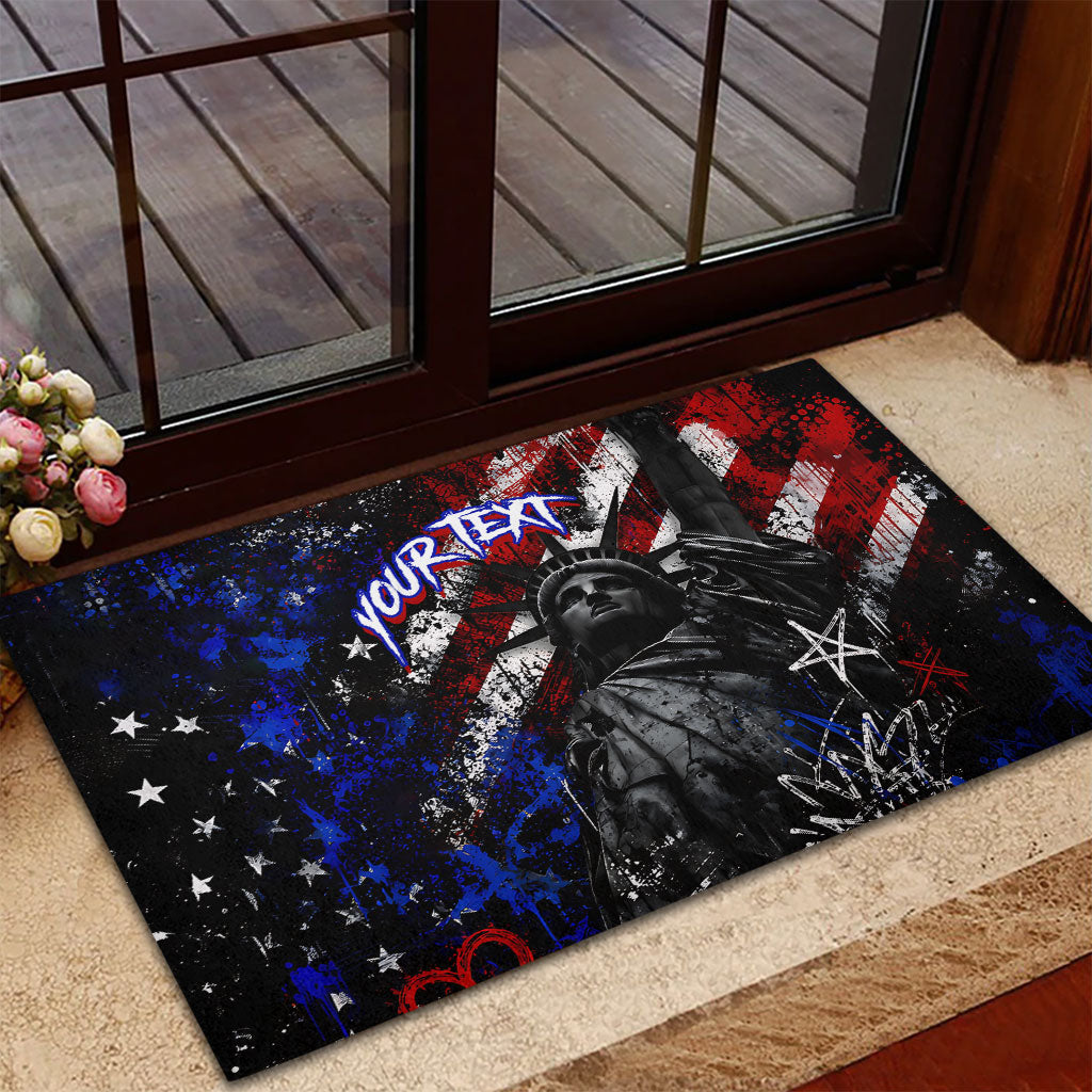 Personalized America New York Statue Of Liberty Rubber Doormat Dark Grunge American Flag Graffiti Street Art
