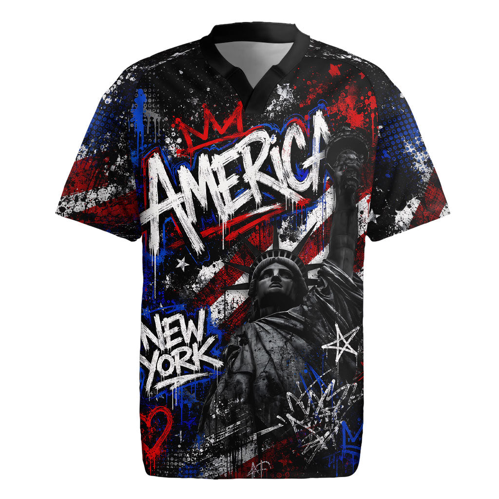Personalized America New York Statue Of Liberty Rugby Jersey Dark Grunge American Flag Graffiti Street Art