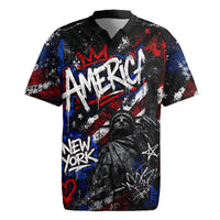 Personalized America New York Statue Of Liberty Rugby Jersey Dark Grunge American Flag Graffiti Street Art