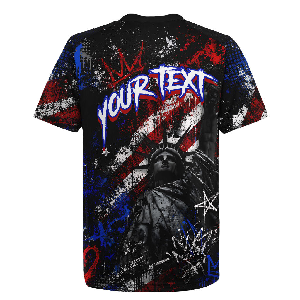 Personalized America New York Statue Of Liberty Rugby Jersey Dark Grunge American Flag Graffiti Street Art