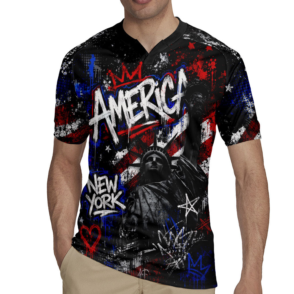 Personalized America New York Statue Of Liberty Rugby Jersey Dark Grunge American Flag Graffiti Street Art