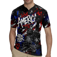 Personalized America New York Statue Of Liberty Rugby Jersey Dark Grunge American Flag Graffiti Street Art
