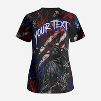 Personalized America New York Statue Of Liberty Scrub Top Dark Grunge American Flag Graffiti Street Art