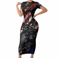 Personalized America New York Statue Of Liberty Short Sleeve Bodycon Dress Dark Grunge American Flag Graffiti Street Art