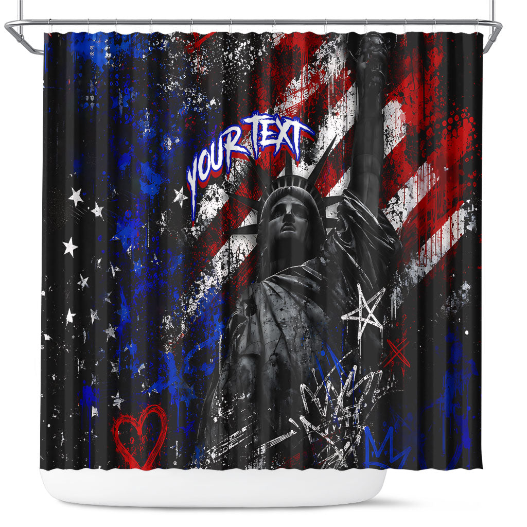 Personalized America New York Statue Of Liberty Shower Curtain Dark Grunge American Flag Graffiti Street Art