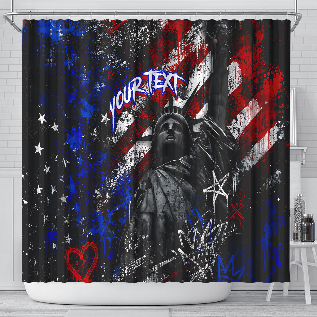 Personalized America New York Statue Of Liberty Shower Curtain Dark Grunge American Flag Graffiti Street Art