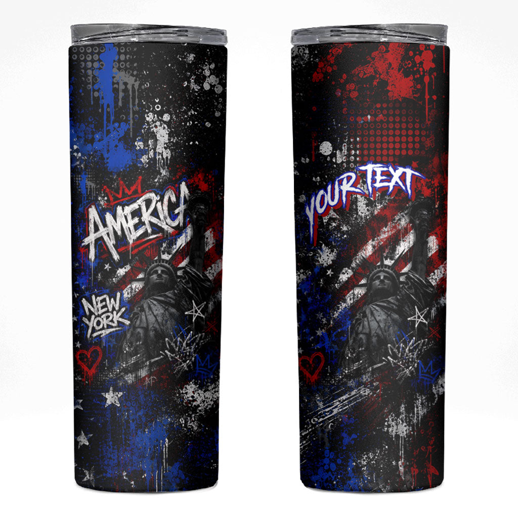 Personalized America New York Statue Of Liberty Skinny Tumbler Dark Grunge American Flag Graffiti Street Art