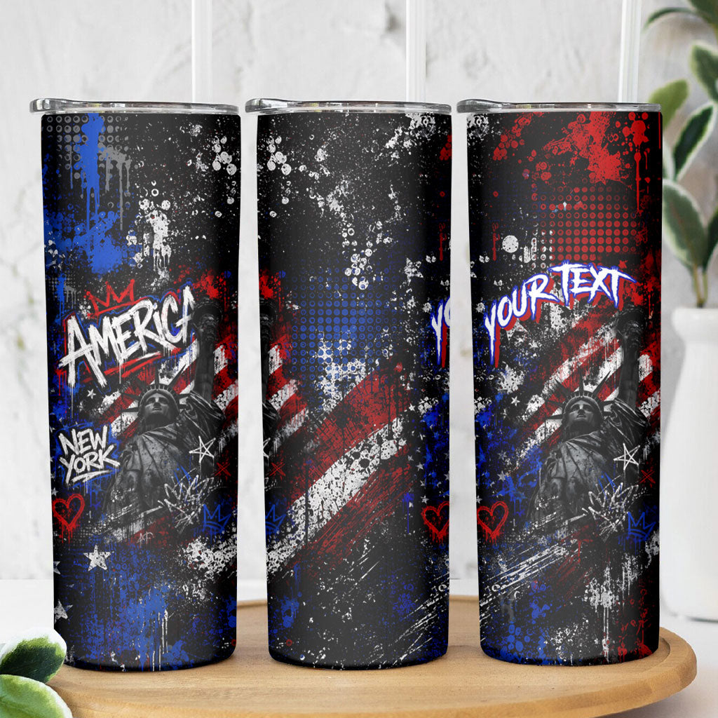 Personalized America New York Statue Of Liberty Skinny Tumbler Dark Grunge American Flag Graffiti Street Art
