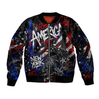 Personalized America New York Statue Of Liberty Sleeve Zip Bomber Jacket Dark Grunge American Flag Graffiti Street Art