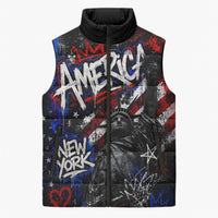 Personalized America New York Statue Of Liberty Sleeveless Puffer Jacket Dark Grunge American Flag Graffiti Street Art